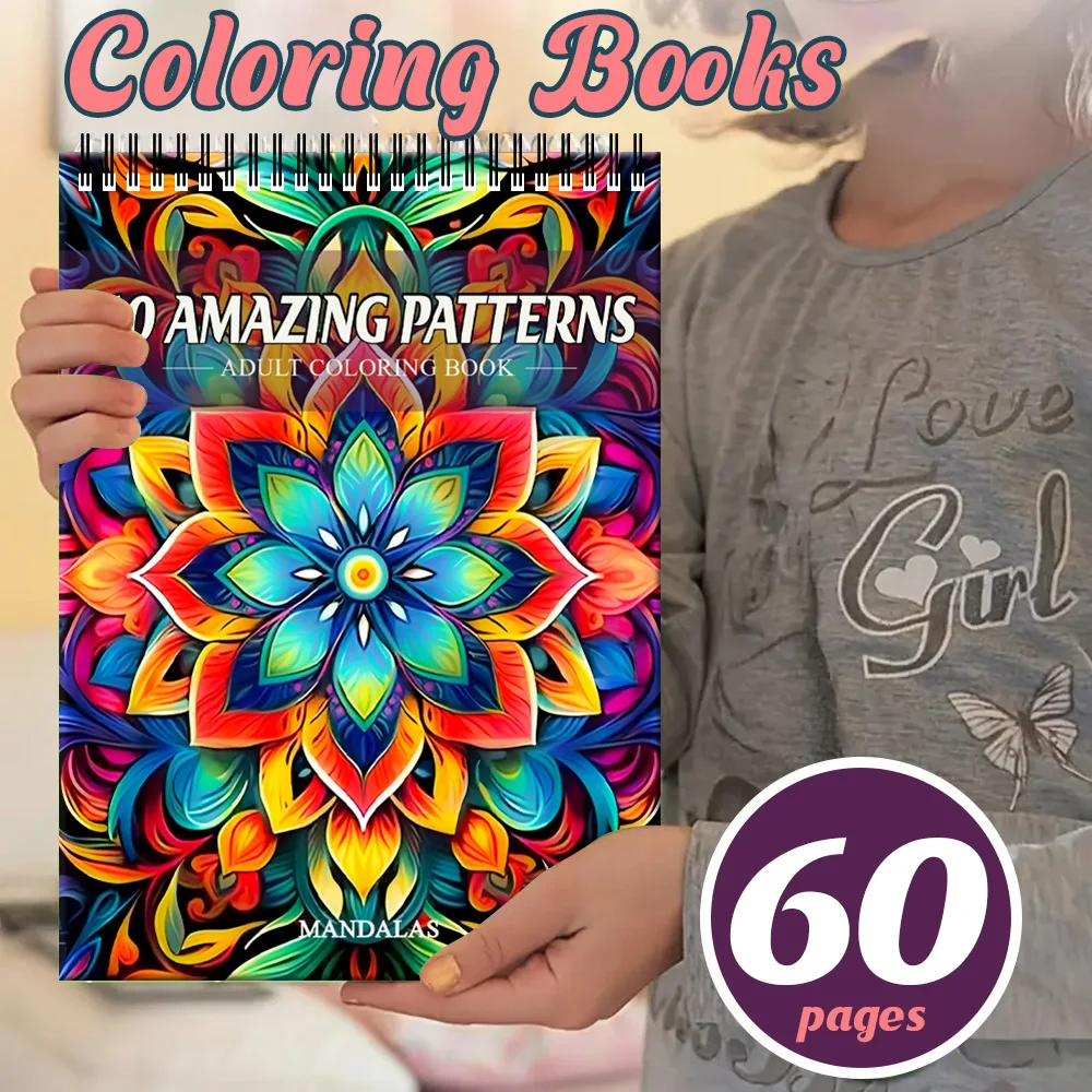 Fun Coloring Book, 60 Pages Mandala Pattern, Adult Coloring Book, Relaxing and Stress Relieving Drawing Book
