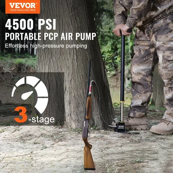 VEVOR High Pressure Hand Pump 3 Stage Airgun PCP Pump 4500PSI Stirrup Pump Air Rifle Filling Stirrup Pump(30MPA)