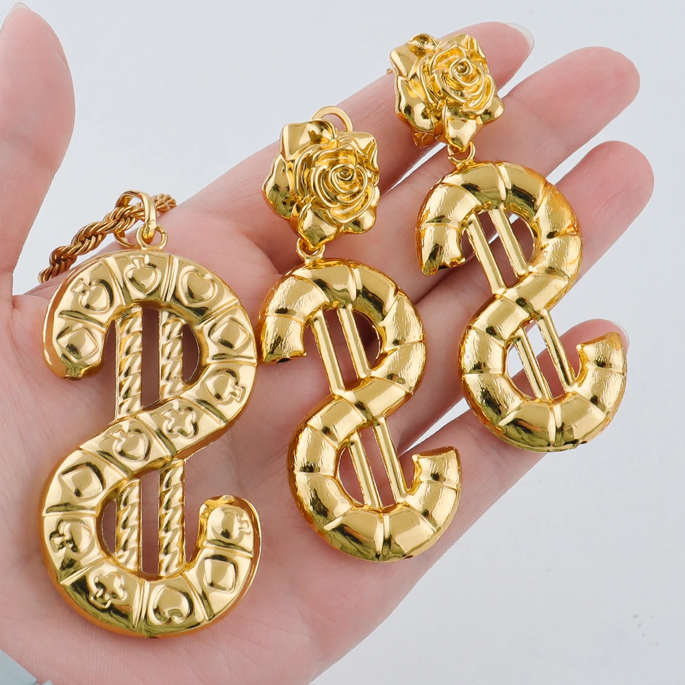 YM Jewelry Set for Women Copper Gold Plated Earrings Necklace Dollars Elephant Pendant Wedding Party Jewelry Gift Classic Trendy