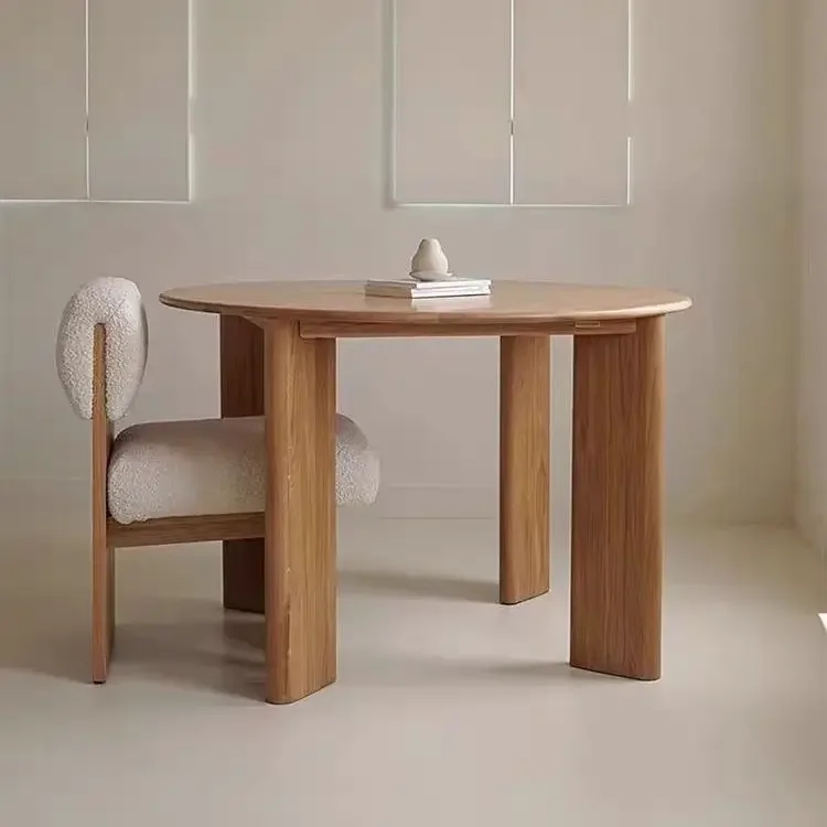 TQH7.2 solid wood dining table household small apartment dining table Japanese round table log long wabi sand wind