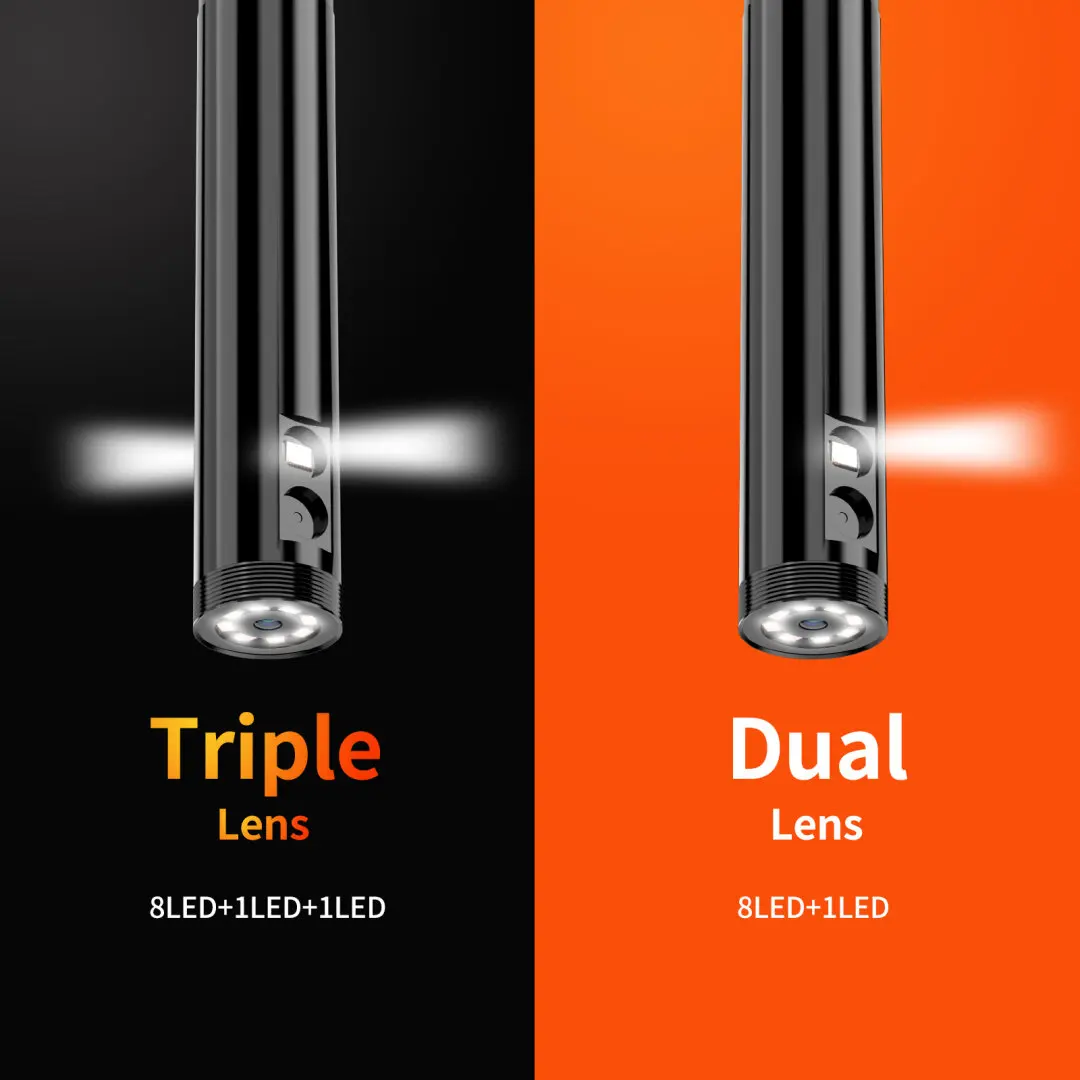 HD Industrial Endoscope Camera 8mm Lens Waterproof Drain Pipe Snake Triple Camera 1080P 5 inch Automobile Endoscope With holder