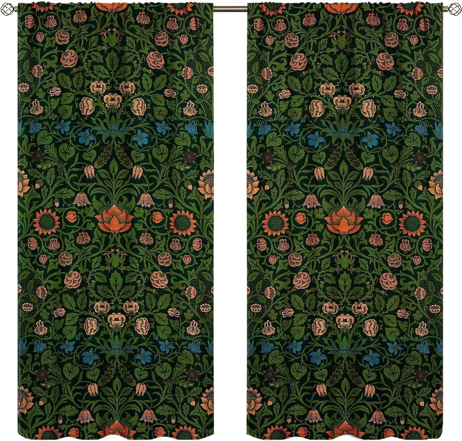 Vintage Flower William Morris Curtains Boho Style Retro Plant Pattern Curtain with Rod Pocket for Bedroom Living Room Home Decor