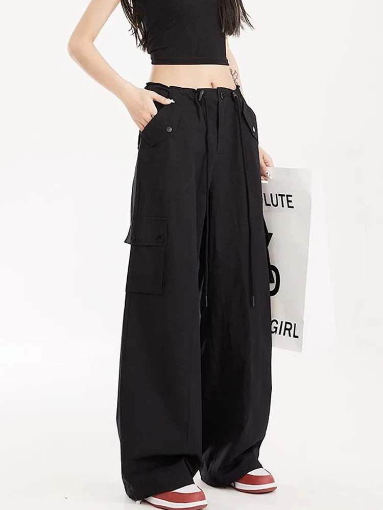 Y2K Streetwear Cargo Pants Women Summer Loose Quick Drying Sweatpants American Casual Dance Jazz Lace Up Wide Leg Trousers New