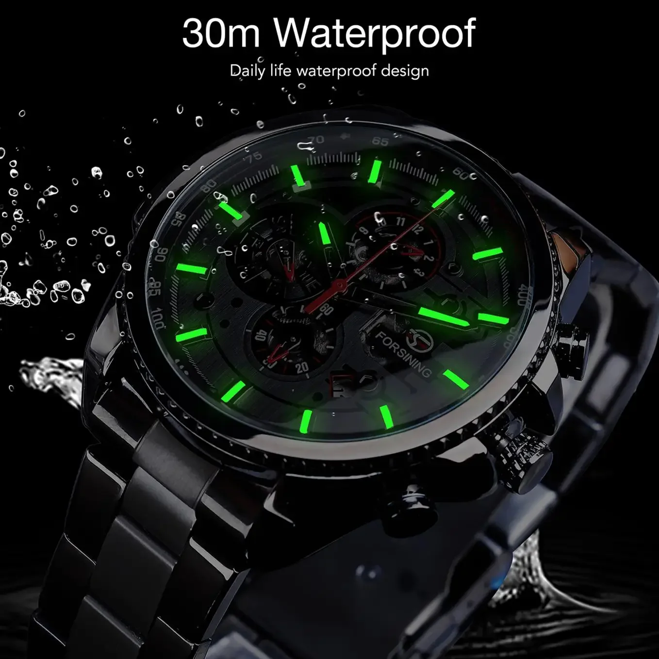 Forsining Top Men\'s Watches Military Stainless Steel Waterproof Date Week Display Brand Automatic Mechanical Watch for Men