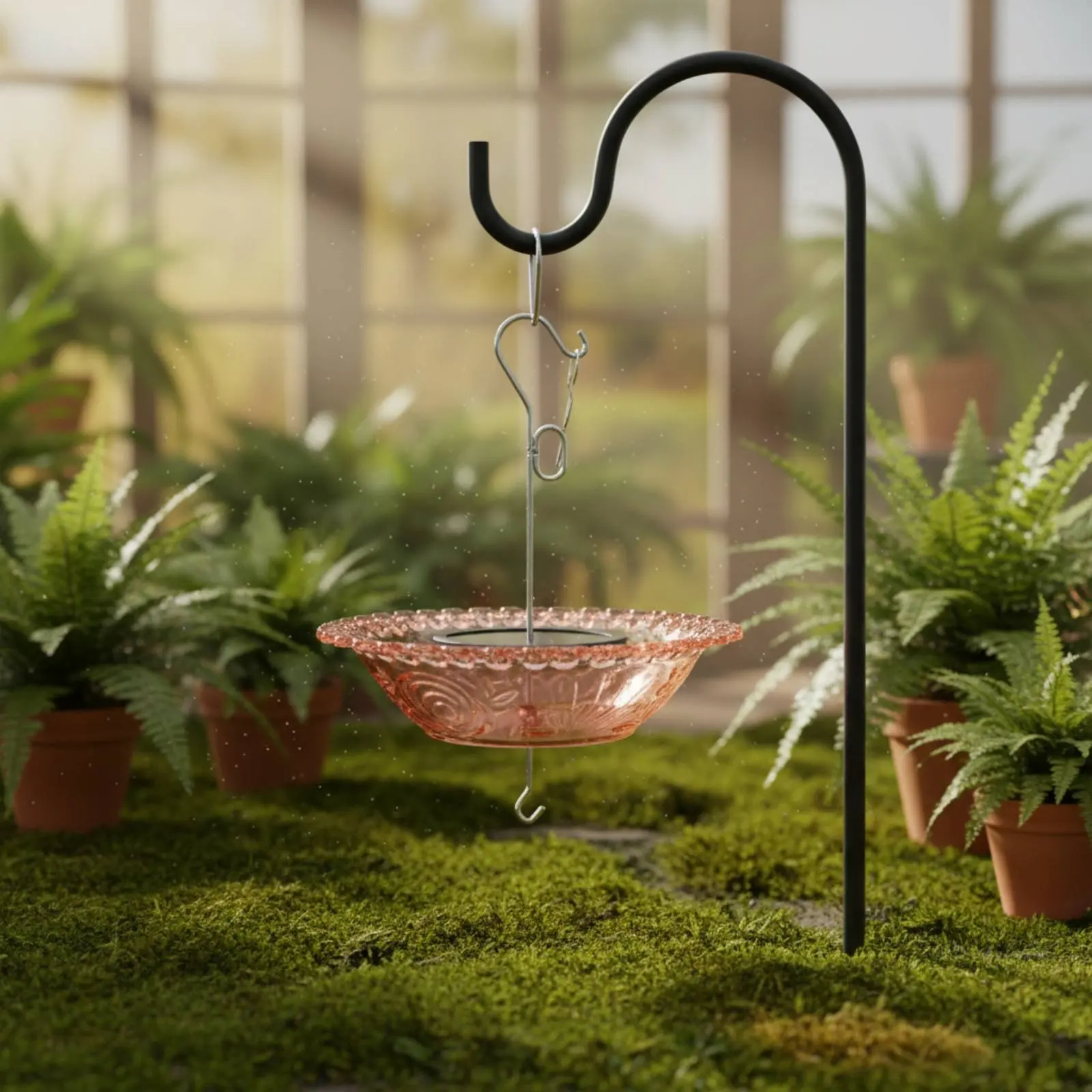 Solar Small Songbird Feeder Weatherproof Solar Avian Feeder Brightness Hanging Avian Bath Luminous Effect Glass Small Songbird