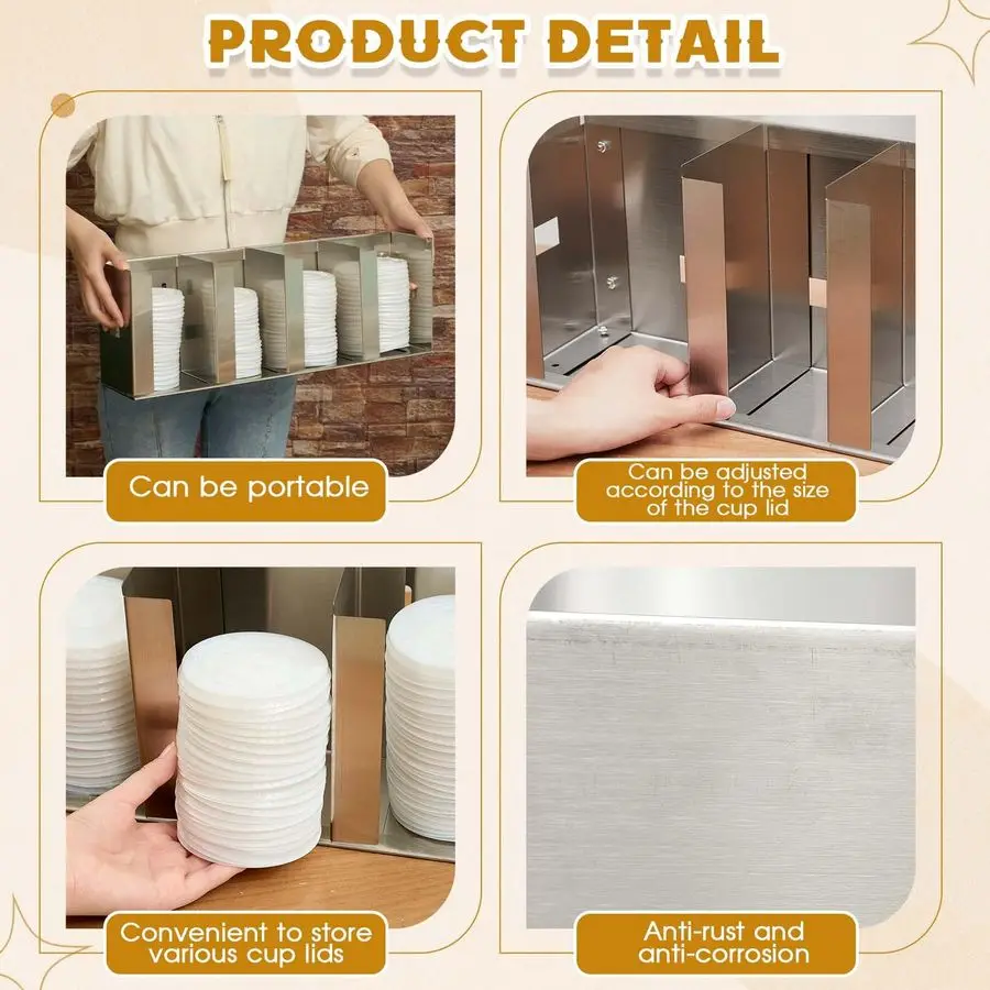4-х отделений, диспенсер для чашек из нержавеющей стали с регулируемыми перегородками, серебряный держатель для чашек и крышек, органайзер для хранения крышек для кабины