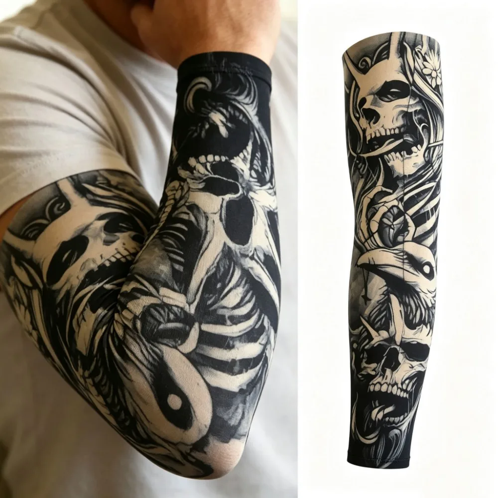2Pcs Breathable Seamless Tattoo Arm Sleeves Summer Cool UV Sun‑Protection Arm Cover for Outdoor Activities