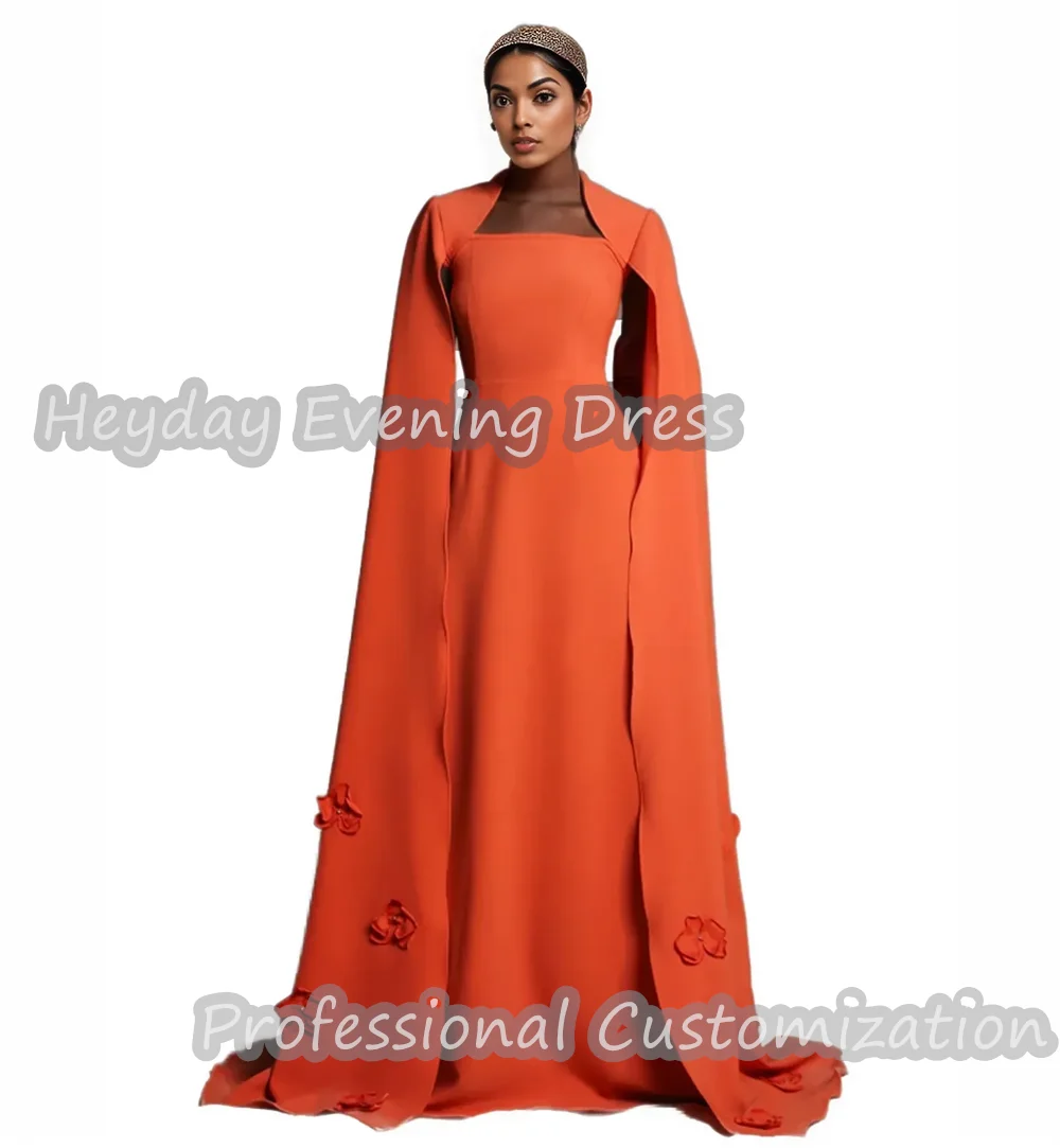 

Heyday Square Neckline Saudi Short Sleeves Straight Prom Gown Crepe Floor Length Elegant Sexy Dresses For luxurious Women 2024