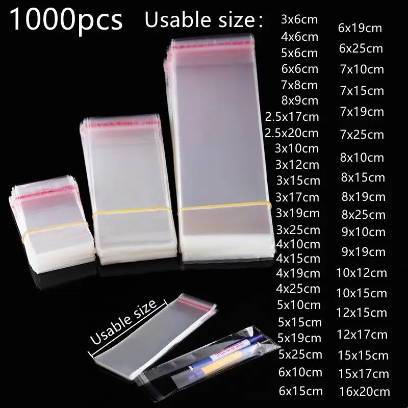 1000pcs Transparent OPP Ziplock Plastic Bag Jewelry Gift Gift Box Packaging Self-adhesive Biscuit Candy Packaging Cellophane Bag