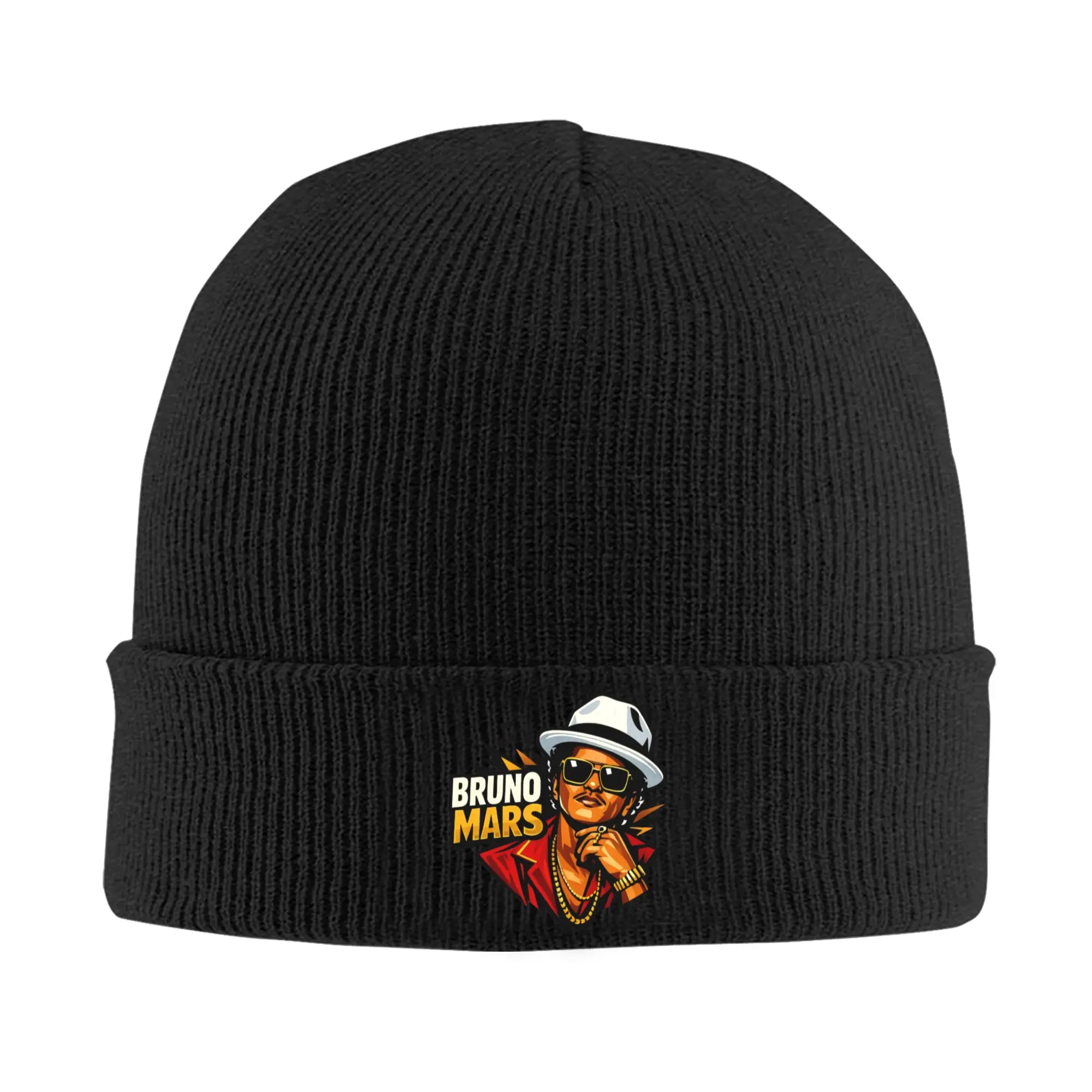Bruno Mars Vector Style Beanie Hats  Knitted Hat Female Male Y2K Cool Thermal Elastic Caps Winter Hippie Custom Bonnet Hats