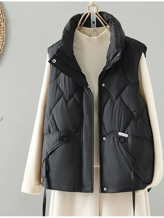 سترة نسائية قطنية سفلية 2025 ملابس خارجية فضفاضة جديدة ort الخريف الشتاء Jaet Thiened وسادة الكتف عالية الياقة سستة إغلاق #5