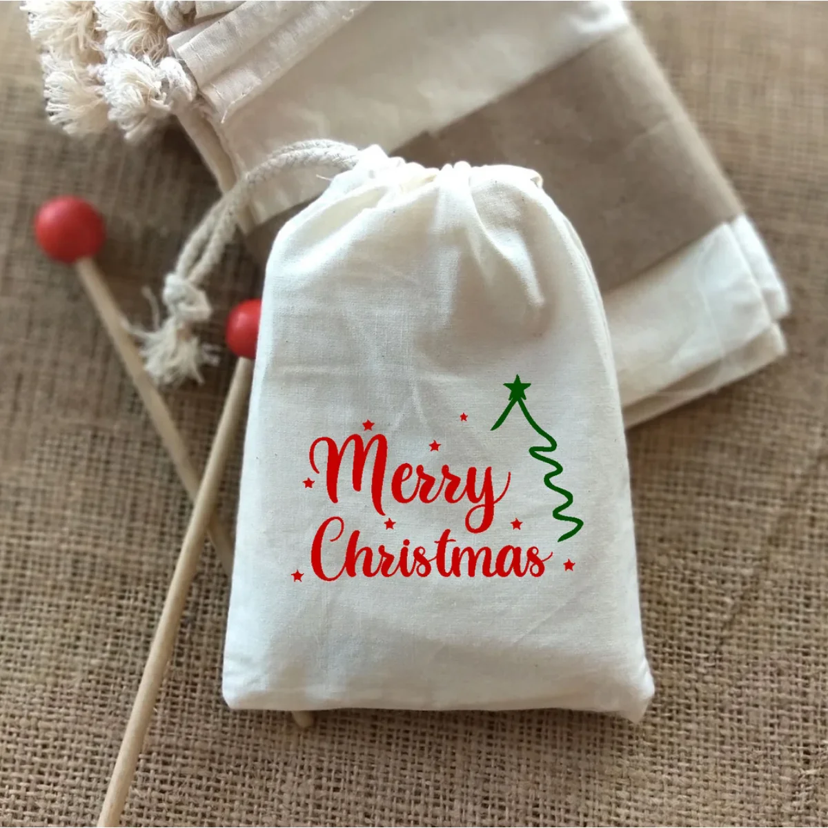 

20 PCS Merry Christmas-Cotton Canvas Holiday Party Favor Bags-Cookie-Candy and Holiday Treat Bag-Drawstring Pouch