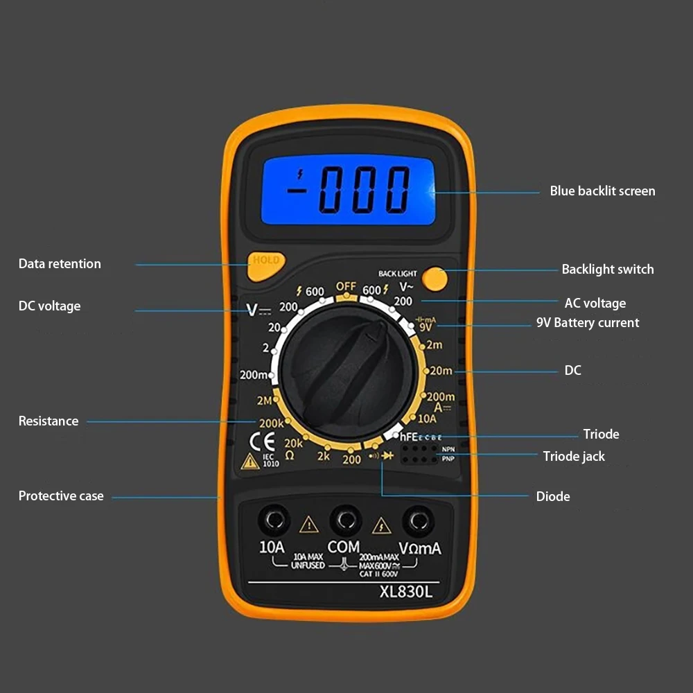 Digital Multimeter XL830L Portable High Precision Digital Display Universal Strap Backlight Electric Multifunction Meter