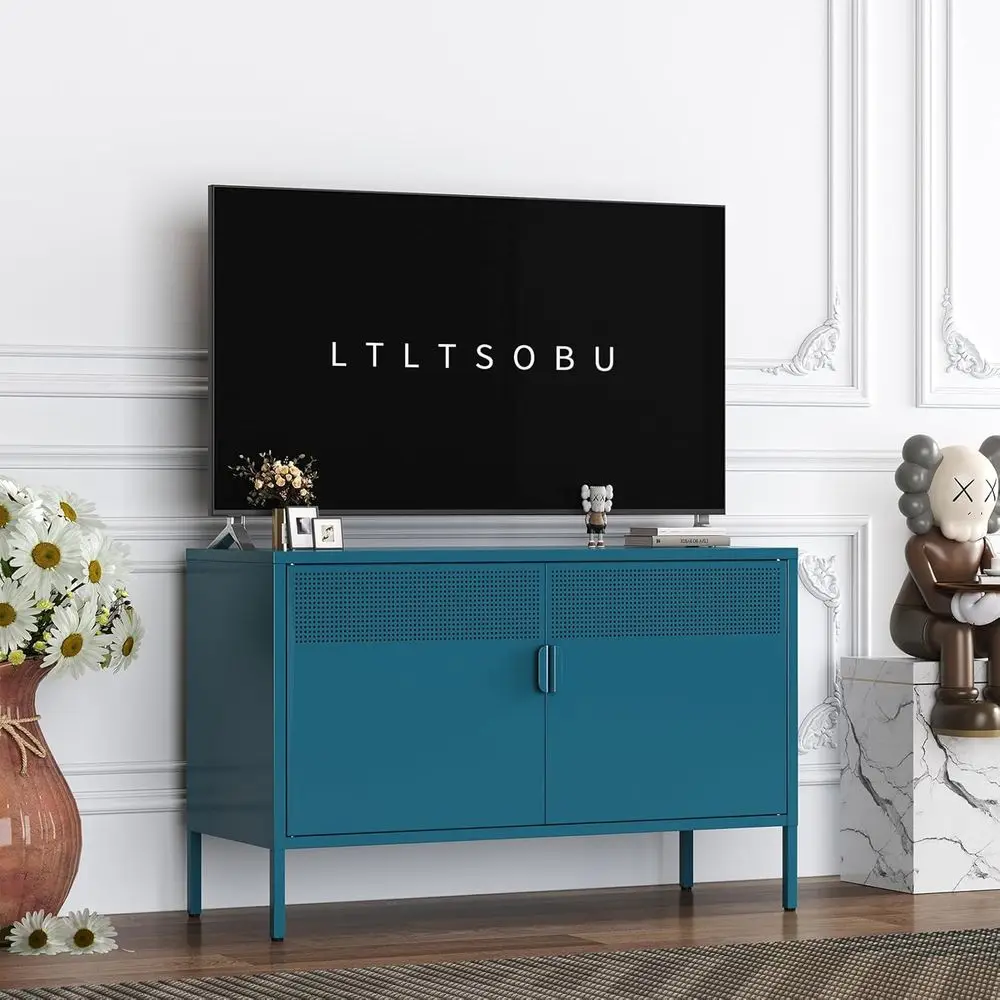 

Металлический шкаф для хранения с 2 дверцами - тумба под телевизор 25H, 2-уровневый регулируемый шкафчик, многофункциональный ТВ-шкаф для офиса, дома, гостиной