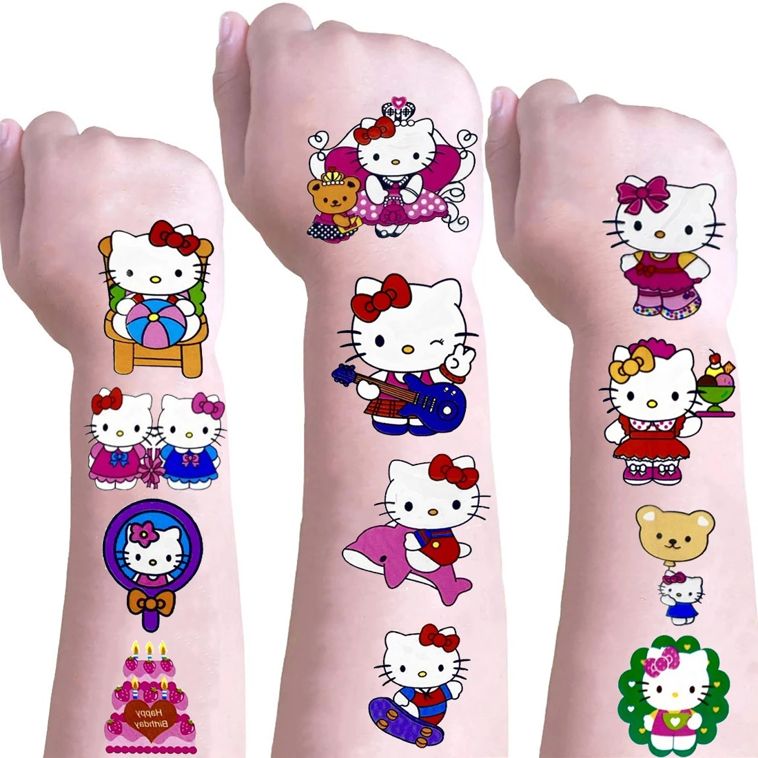 Olá kitty tatuagem adesivos tema à prova dwaterproof água original dos desenhos animados rosa gato adesivo festa de aniversário suprimentos anime criança meninas presente brinquedos