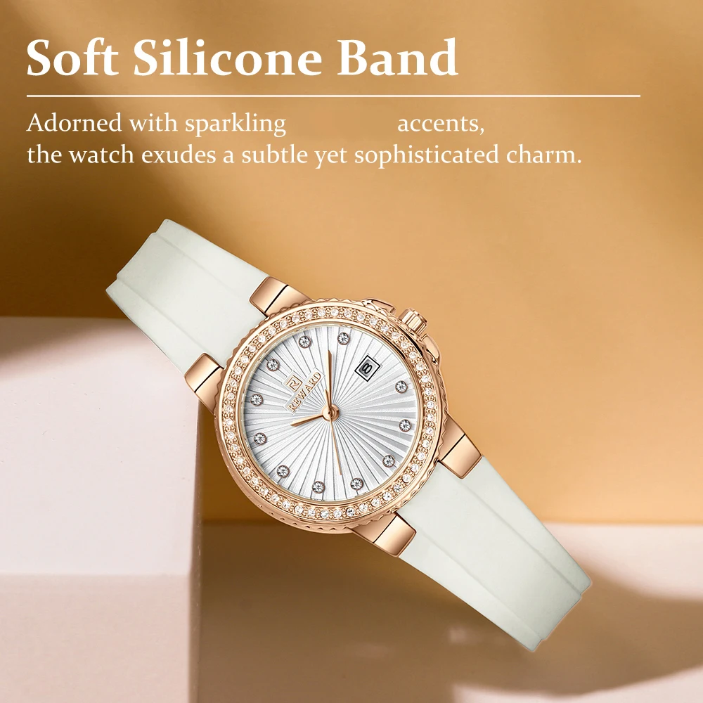 2025 مكافأة جديدة ساعة كوارتز نسائية حزام سيليكون موضة فاخرة التقويم المرأة ساعة ذهبية وردية بسيطة