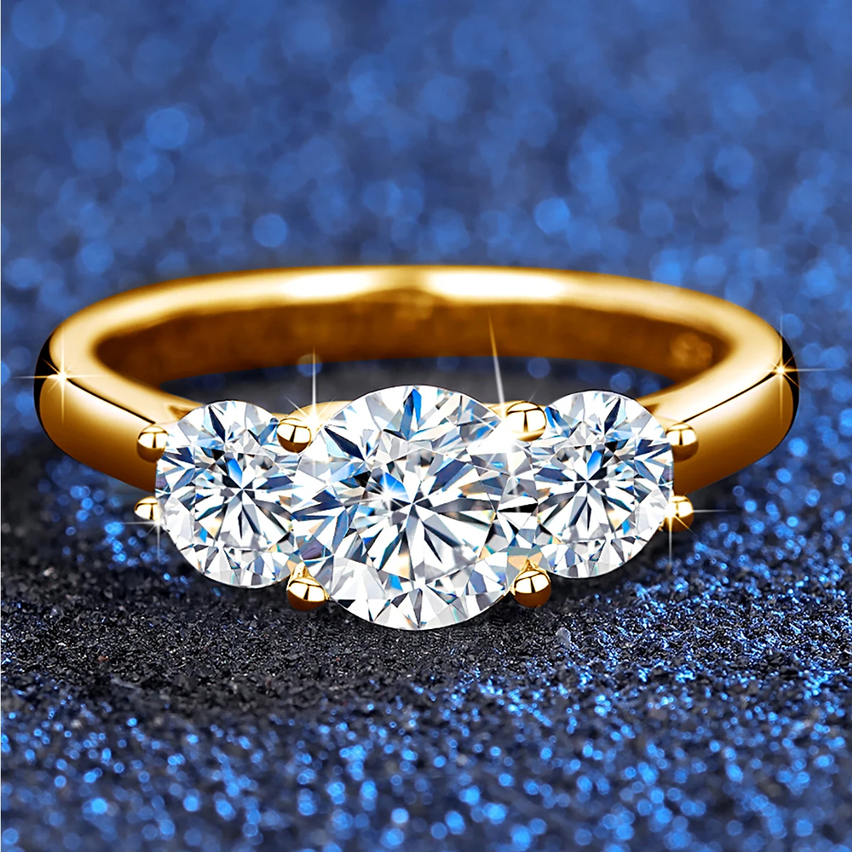Gelbgold-Moissanit-Ringe für Frauen, insgesamt 2 Karat, D-Farbe, VVS1, Ewigkeits-Verlobungsschmuck mit Zertifikat, originelles Trendgeschenk – Detail 2