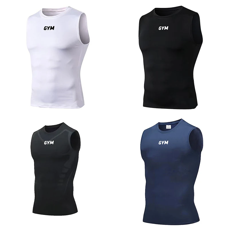 

Men Running Compression Vest Sleeveless Sport Tank Top Gym Fitness Sportshirts Male Jogging Tracksuit Homme Athletic Shirt Tops