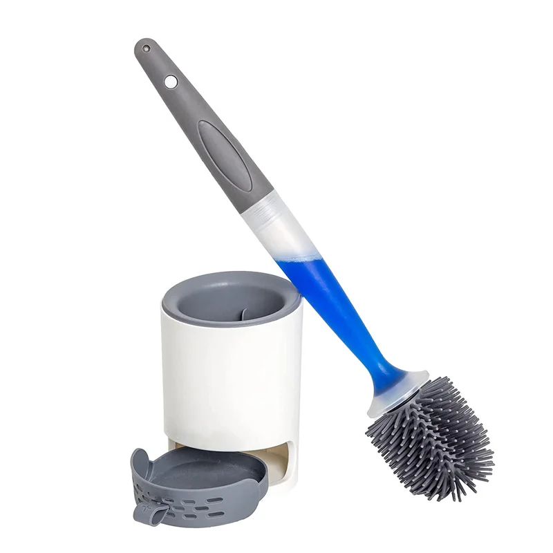 Toilet Brush,Refillable Handle Dispenses Gel Toilet Cleaner , Ventilated Holder for Sanitary Storage -Toilet Scrub Brush