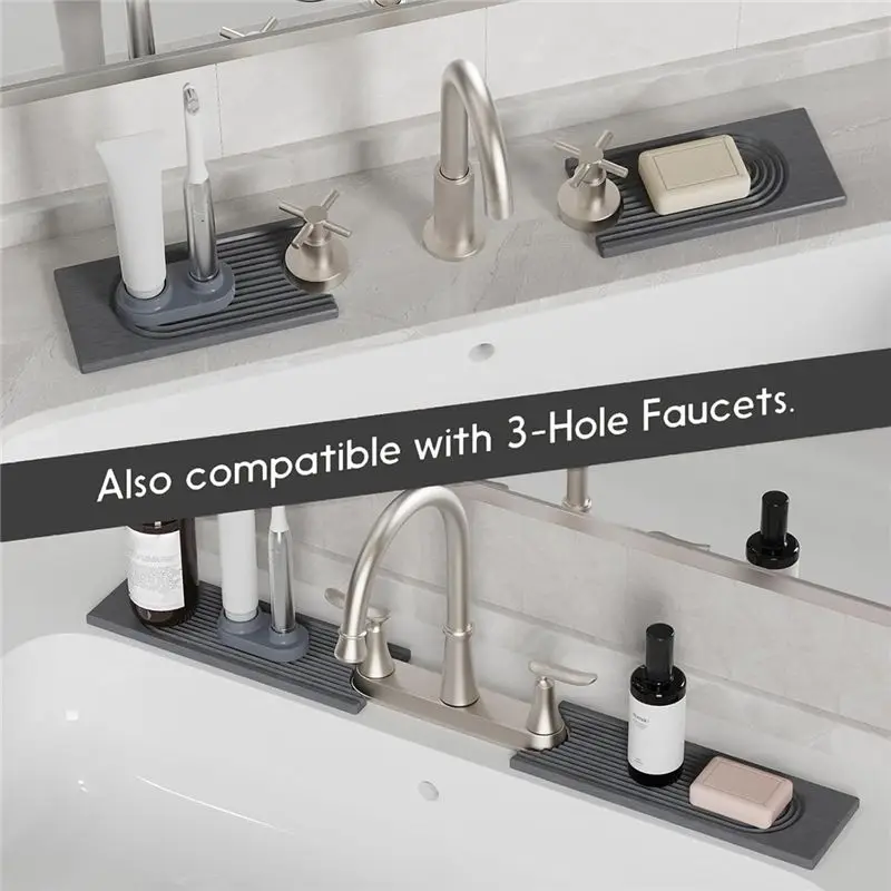 

ABAH-Faucet Splash Guard For Bathroom Counter, Diatomite Fast Drying Stone Faucet Mat For Kitchen Sink Tray