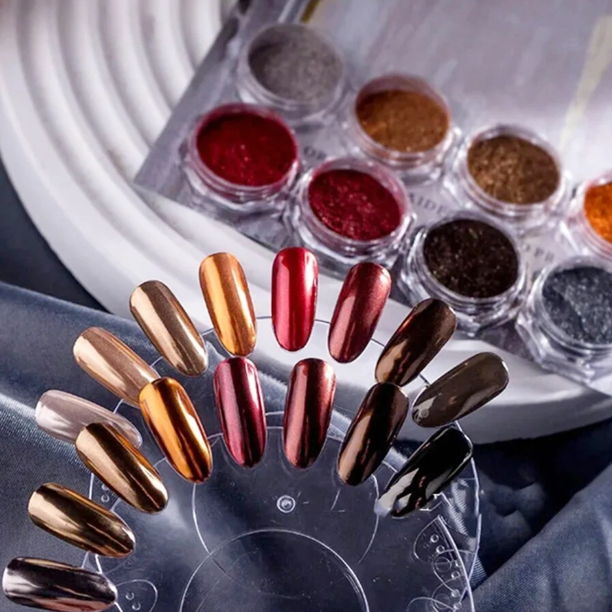 Magic Mirror Sparkling Powder Set, pintura metálica escura, Nail Art Decoração, DIY Charm Products, Outono, Inverno, 5 Pcs, 8Pcs