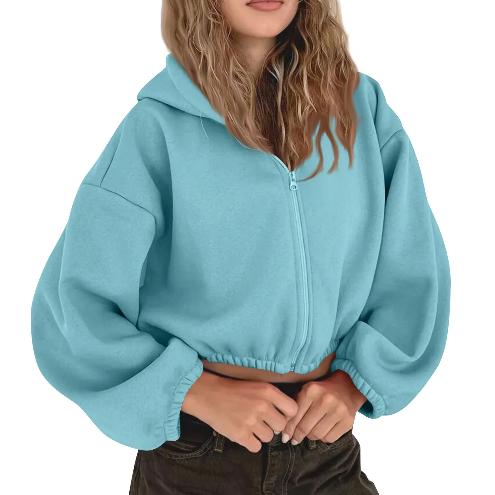 Womens Zip Up Y2k Hoodies Long Sleeve Spring Autumn Oversized Casual Solid Color Short Sweatshirts Jacket Ropa De Mujer