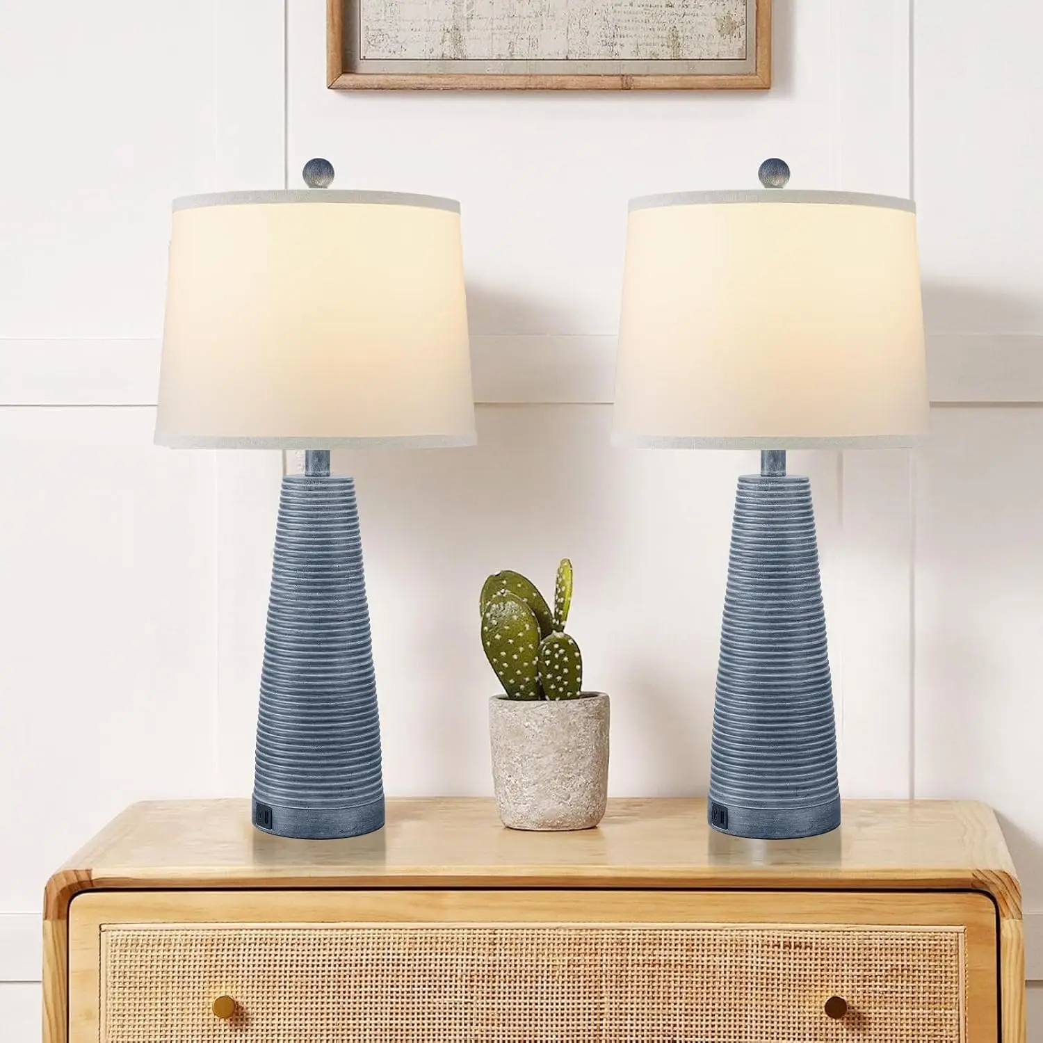 

Винтажные настольные лампы в стиле рустик (комплект из 2 шт.) с диммируемыми светодиодами и USB-портами для гостиной и спальни