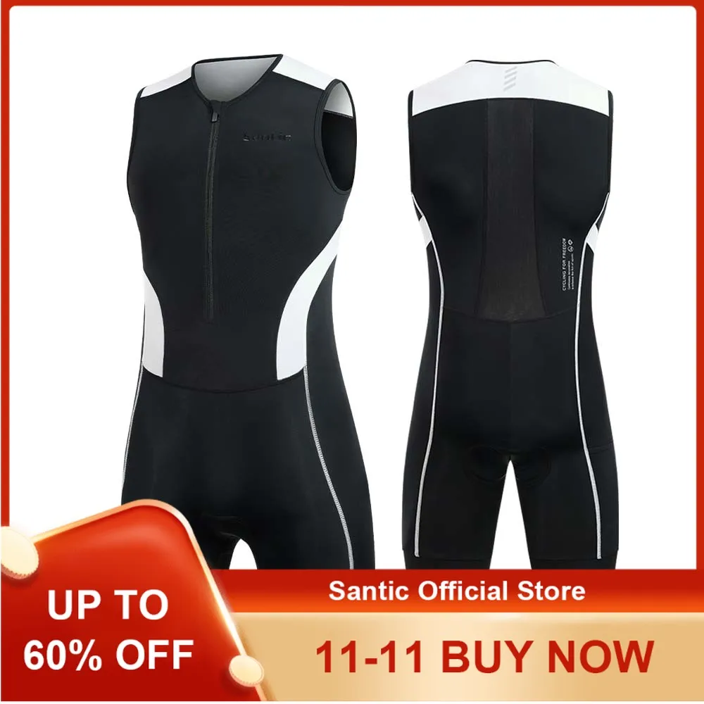 

Santic New 2025 мужские велосипедные костюмы для триатлона без рукавов с губчатой подкладкой, быстросохнущие для бега, плавания, триатлона KM25C03028