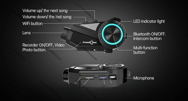 2K Camera Motorcycle Bluetooth Intercom Headset 1000M 2-6 Riders Wireless Helmet Communication System Recording Headphone