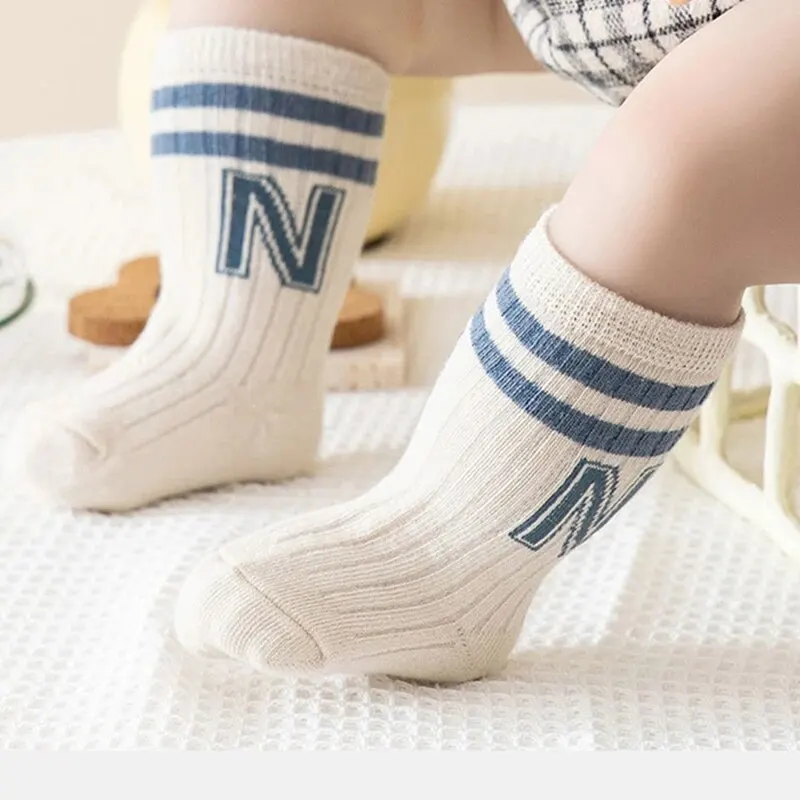 3Pairs/Lot Baby Letter Socks Knit Soft Cotton Sock Kids Long Knee High Socks Infant Toddler Baby Boys Girls Cute Stripe Socks