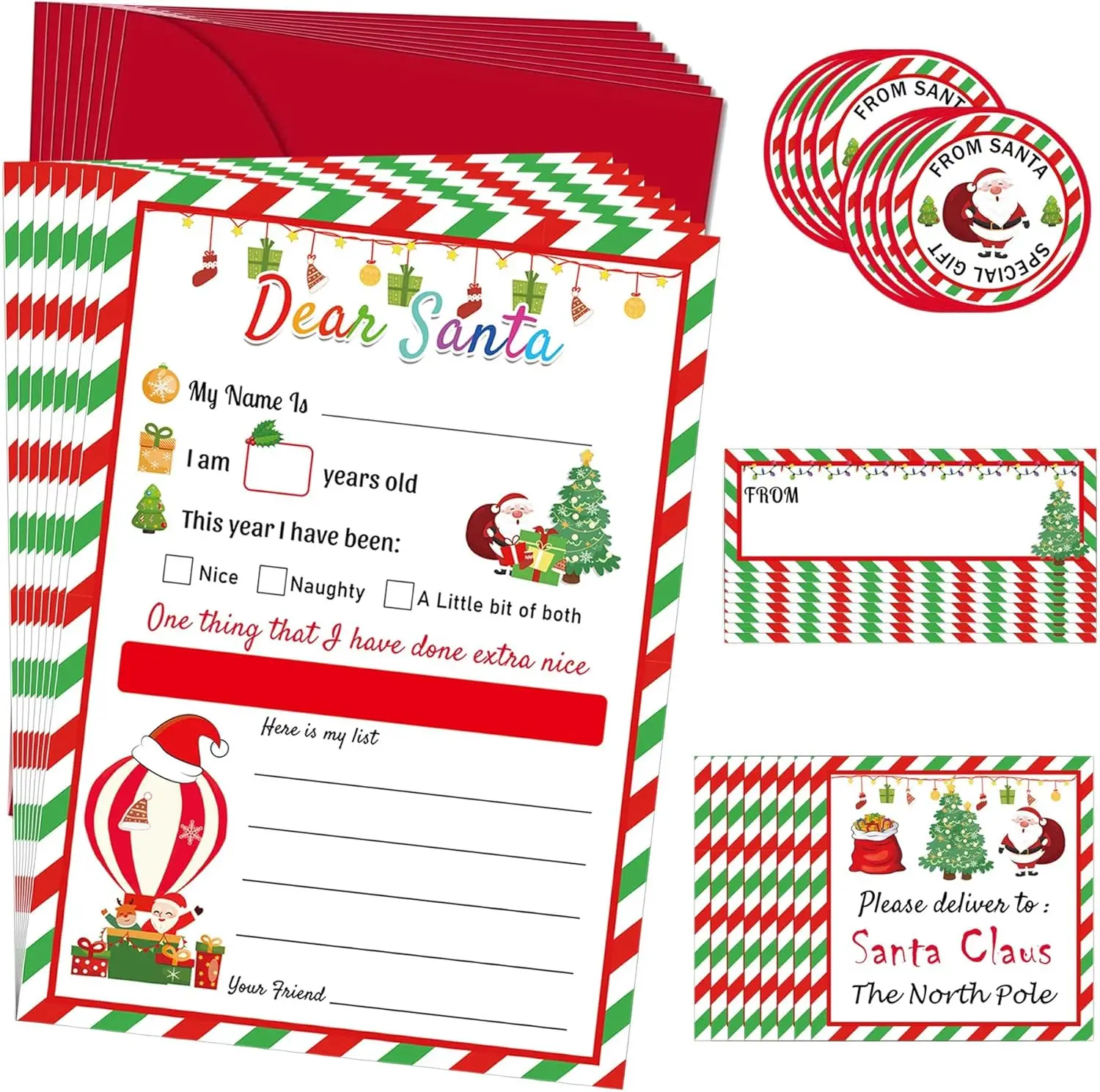 8 Set Santa Letter Kit Christmas Official Letters to Santa Christmas Wish List to Santa Christmas Stickers for kidsr