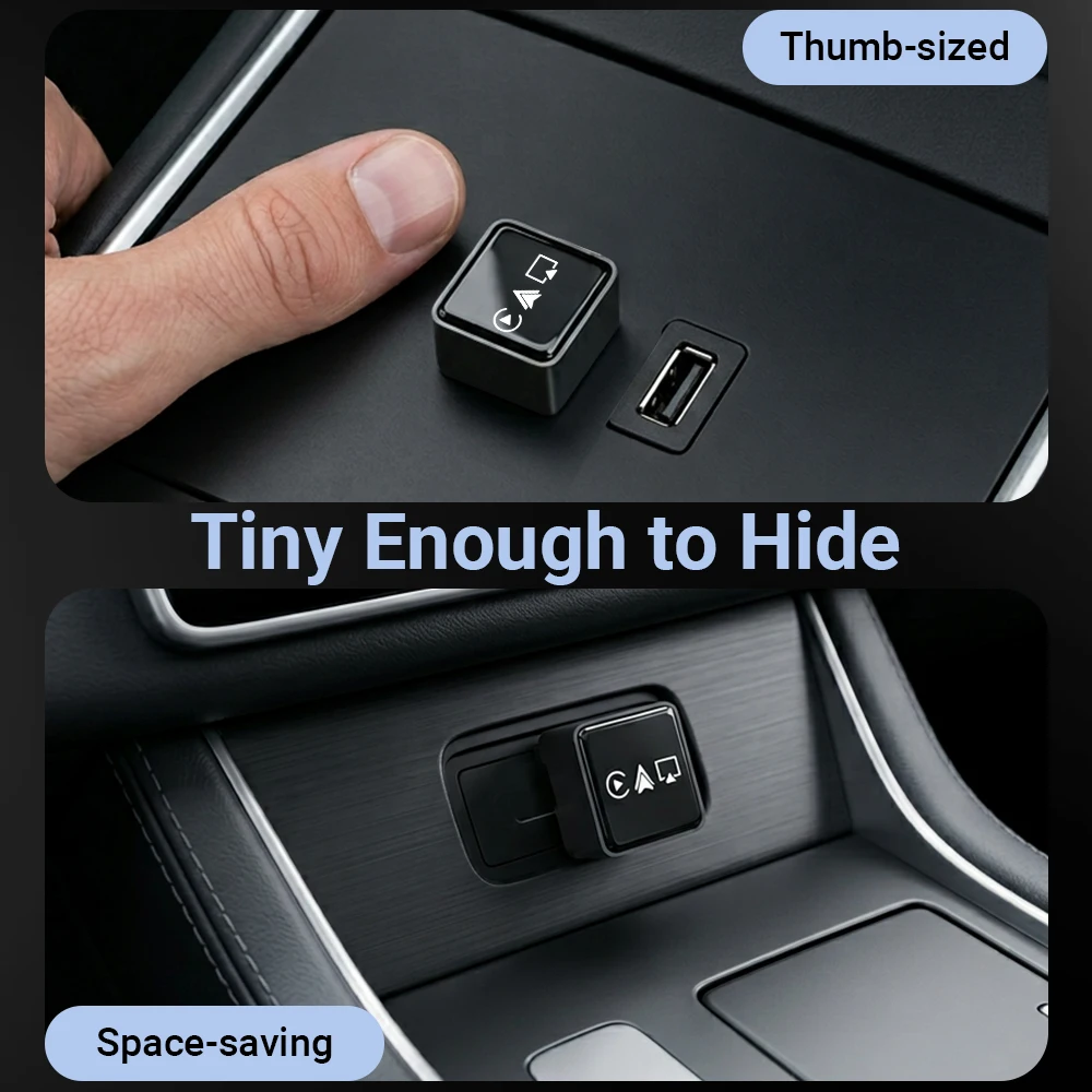 2026 New 4in1 Smallest Adapter CarPlay/Android Auto/AirPlay/MirrorCast,5.0GHz wifi,OTA Update,Wired To Wireless AI Mini Box