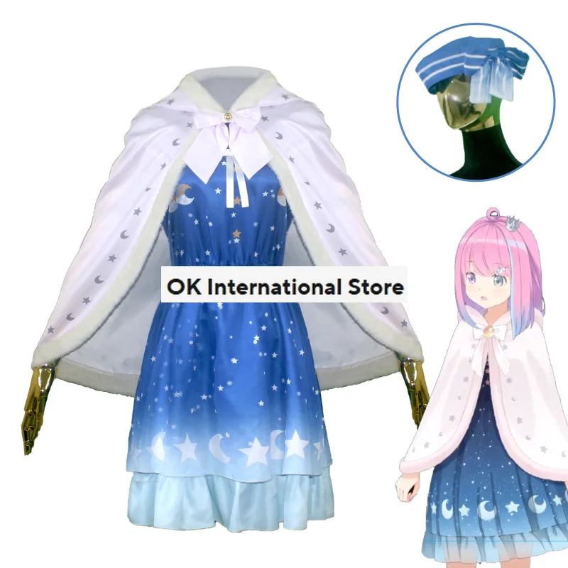 Anime Virtual YouTuber VTuber Himemori Luna  Cosplay Costume Hololive Wig Blue Evening Dress Shawl Woman Kawaii Carnival Suit