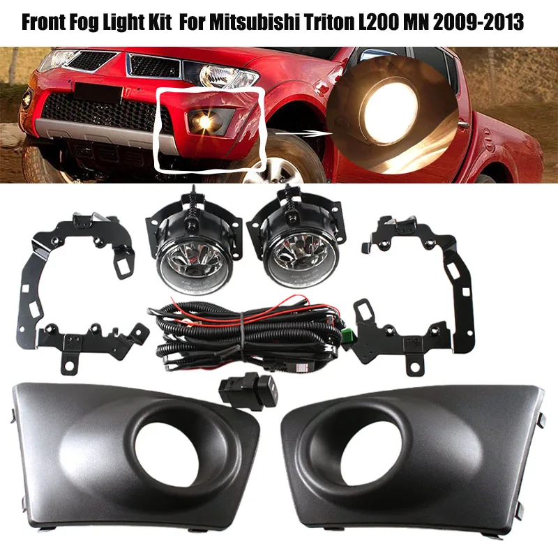 Front Fog Light Kit  For Mitsubishi Triton L200 MN 2009-2013 Pickup  With Bezel Wiring Harness Switch IP65 Waterproof