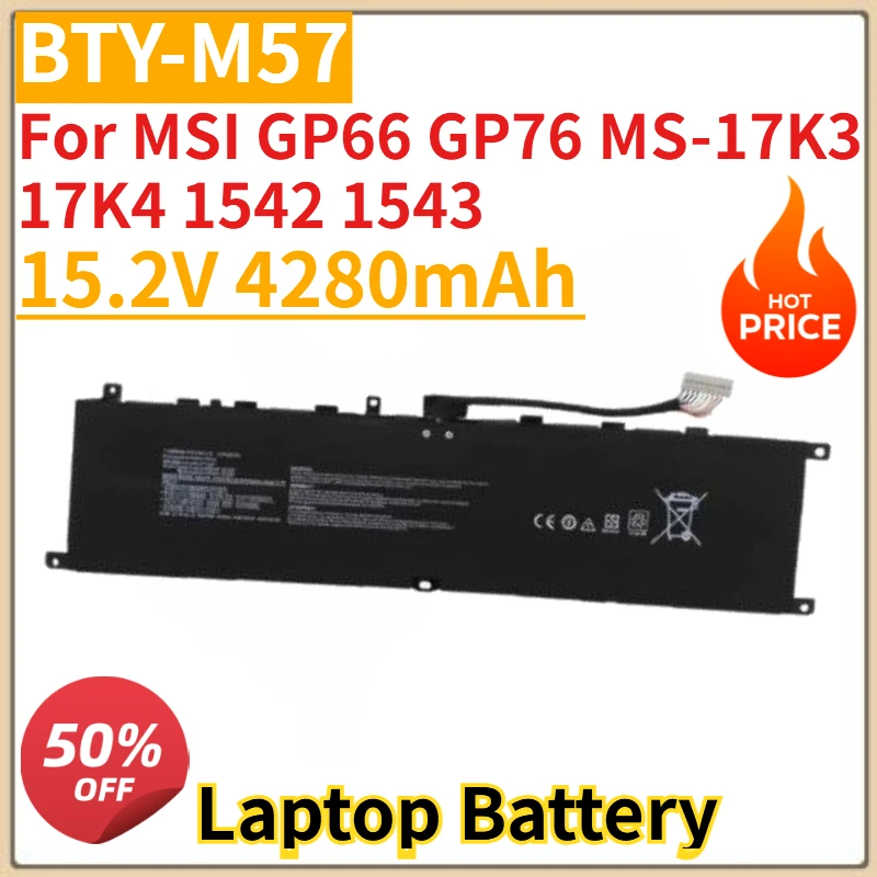 

Высококачественный новый аккумулятор для мобильного телефона BTY-M57 15,2 В 4280 мАч для MSI GP66 GP76 MS-17K3 17K4 1542 1543