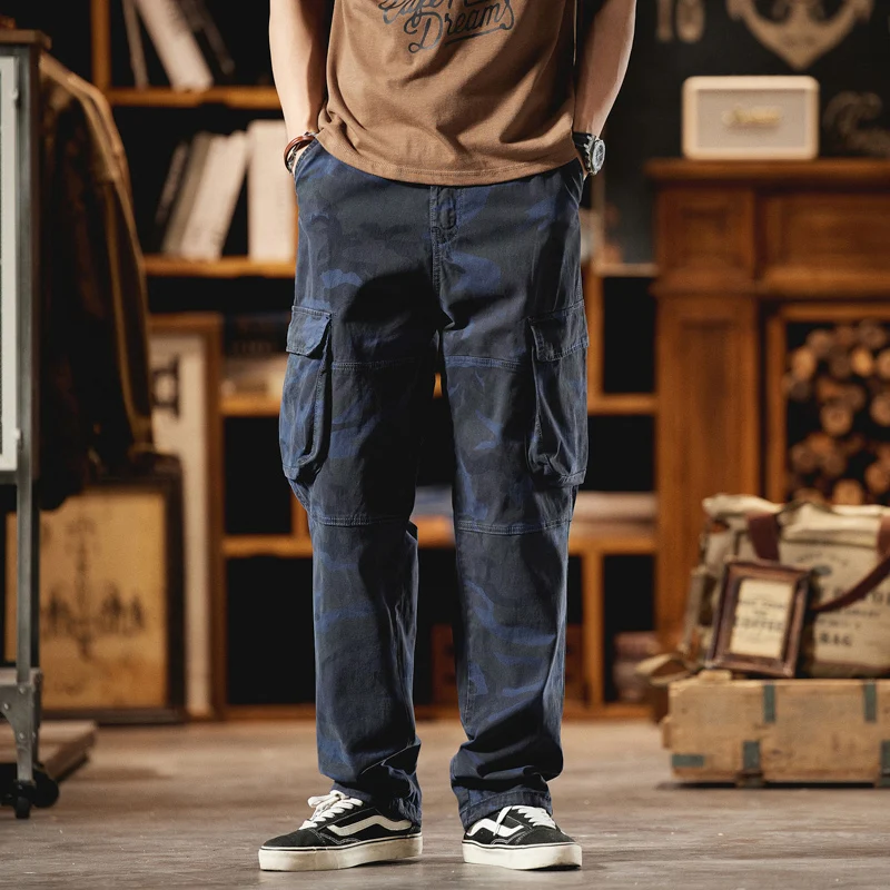 Spring Autumn American Style Vintage Loose-fit Men's Straight-leg Cargo Pants Multi-pocket Outdoor Camouflage Pants Cross-border
