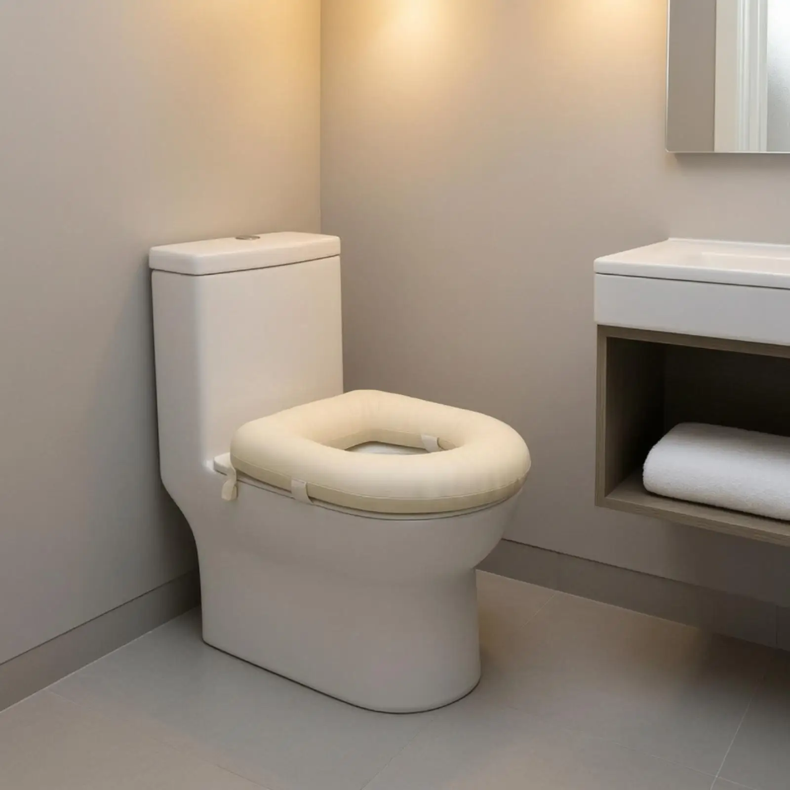 Round Toilet Seat Cushion with Central Hole Design for Pressure Relief Waterproof Cover for Standard Toilet Seat