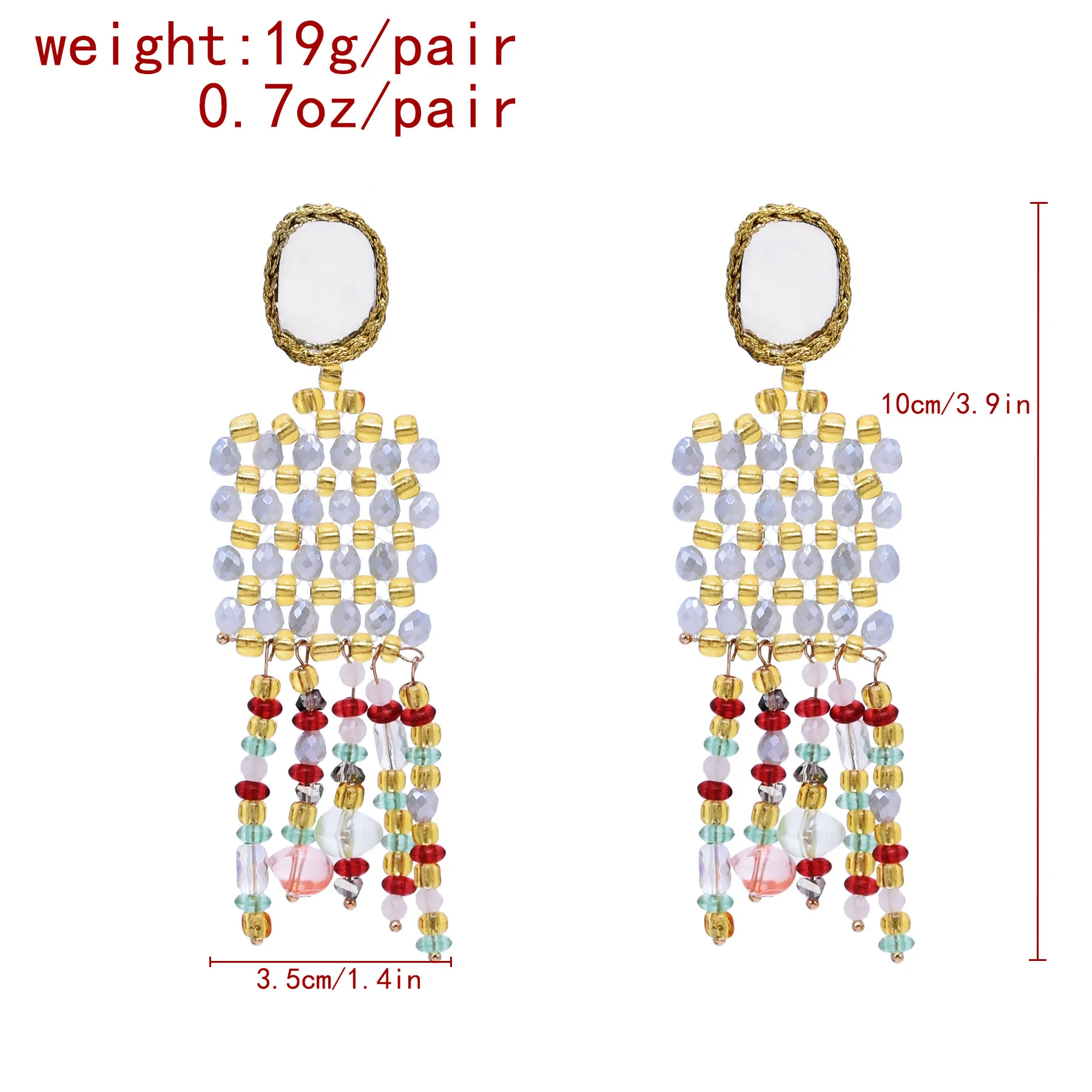 French-style Light-luxury Ethnic-inspired Handmade Beaded Tassel Alloy Womens Long Mirror-finish Drop Statement Earrings