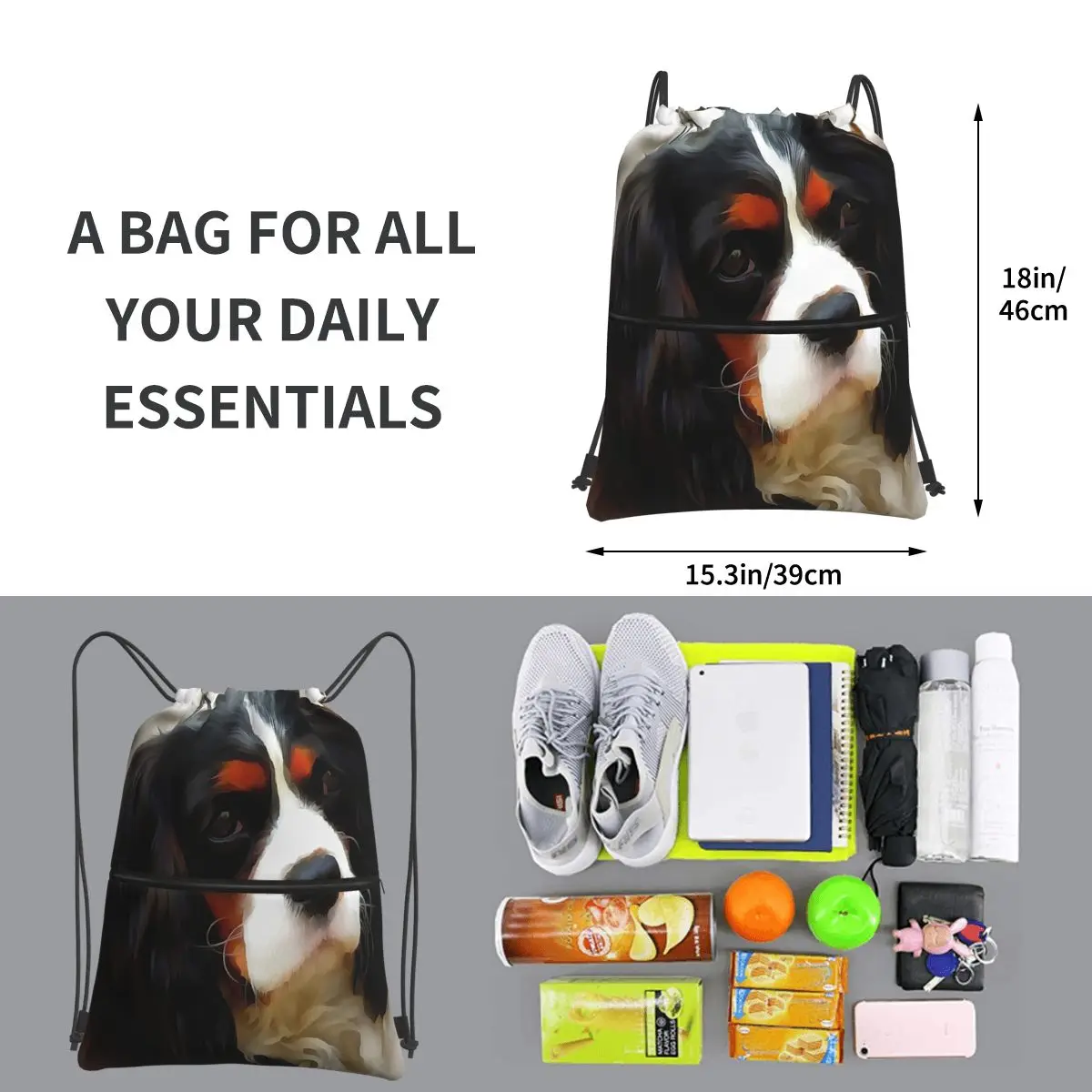 حقائب ظهر للكلاب من كافالير كينج تشارلز سبانيل، حقيبة ظهر محمولة برباط، حقيبة رياضية للجيب، حقائب كتب للطلاب والرجال والنساء