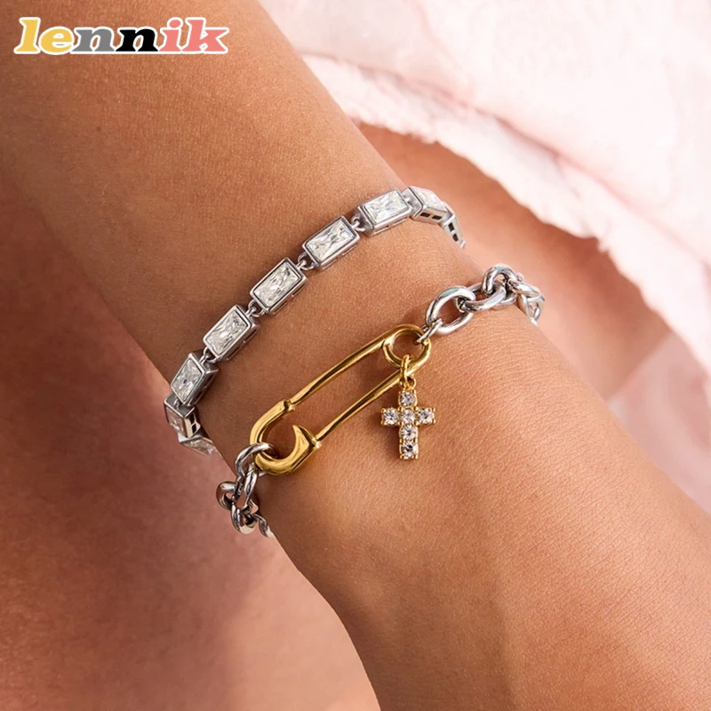 LENNIK Modisches, hochwertiges Büroklammer-Kreuz-Anhänger-Armband, beliebter leichter Luxus-High-End-Schmuck aus Edelstahl