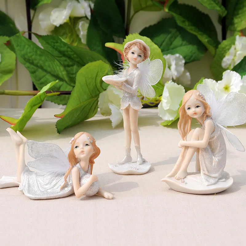 Home Decoration Girl Angel Ornament Flower Fairy Ornament Resin Crafts Desktop Home Car Carrying Decoration