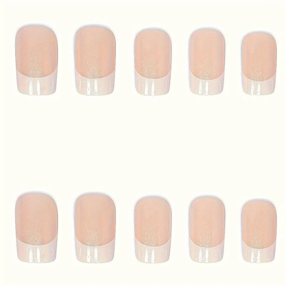 24개입 시크 프렌치 팁 프레스온 네일 키트 글로시 오로라 화이트 & 핑크, 중간 길이 프렌치 팁 인조 손톱 세트