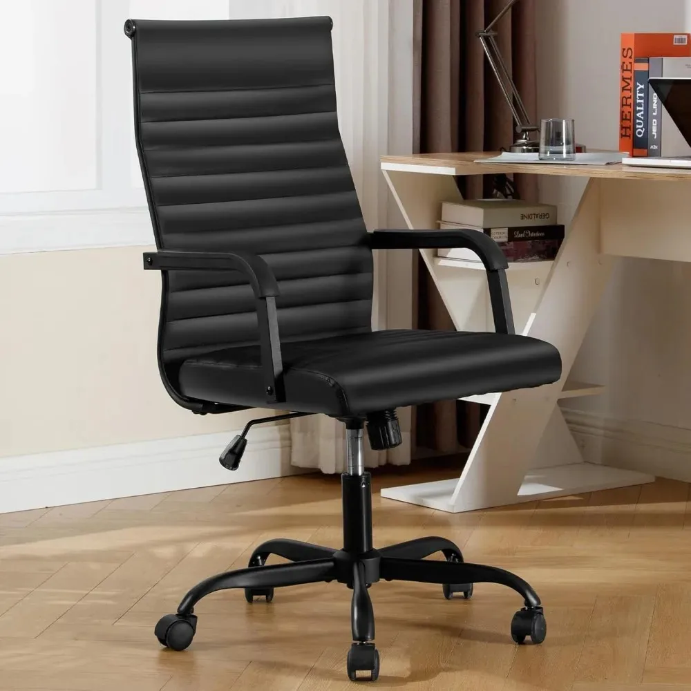 

Office Chair, Ergonomic Executive Conference Room Chairs, Ribbed Leather Desk Chair with Lumbar Support, Adjustable Height Mid-B