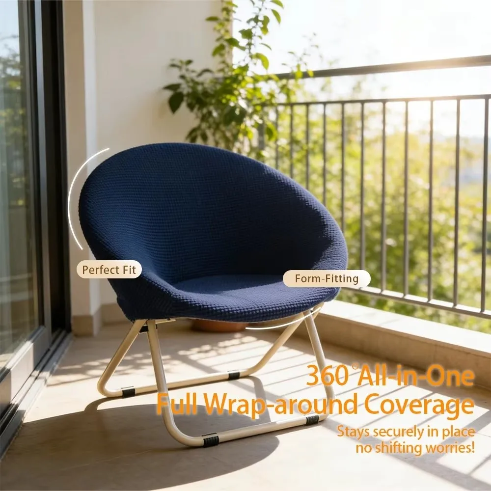 Simple Solid Color Saucer Chair Cover Knitted Jacquard Moon Saucer Chair Protector Round Camping Seat Cover Fit Outdoor Chair
