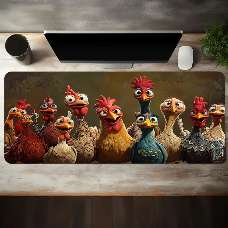 Cartoon Funny Chickens Large Gaming Mouse Pad Non-Slip Rubber Desk Mat Oversized Office Mat