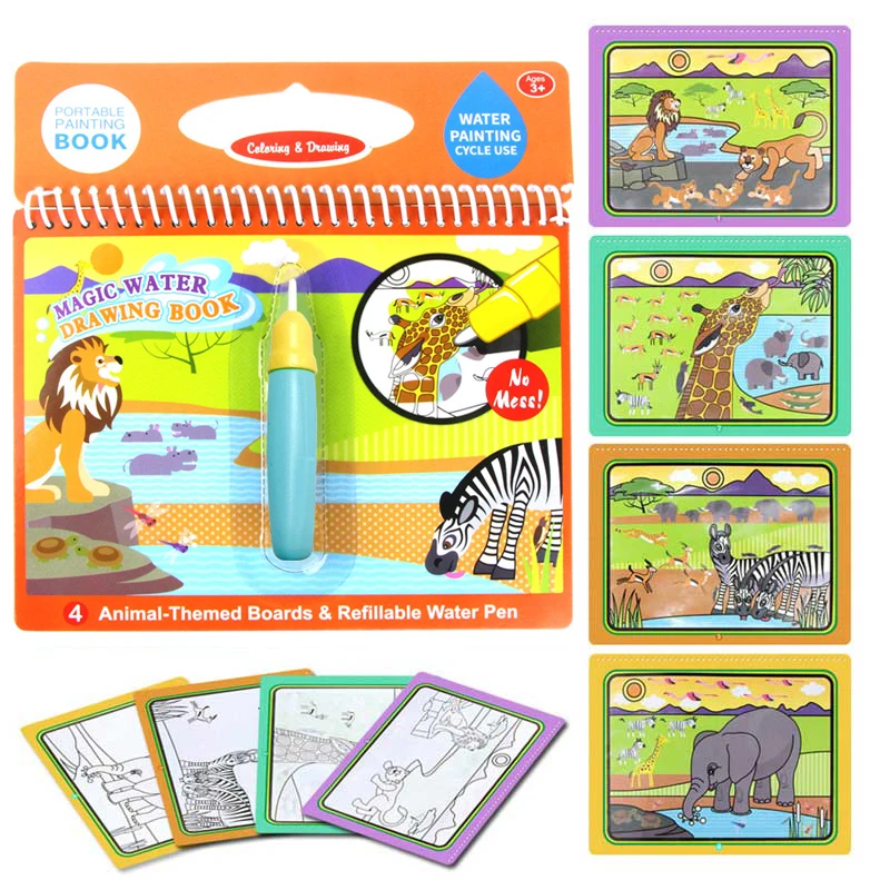 8 Types Magic Water Drawing Doodle Book & Magic Pen Coloring Painting Drawing Board Early Educational Toys Birthday Gift for Kid