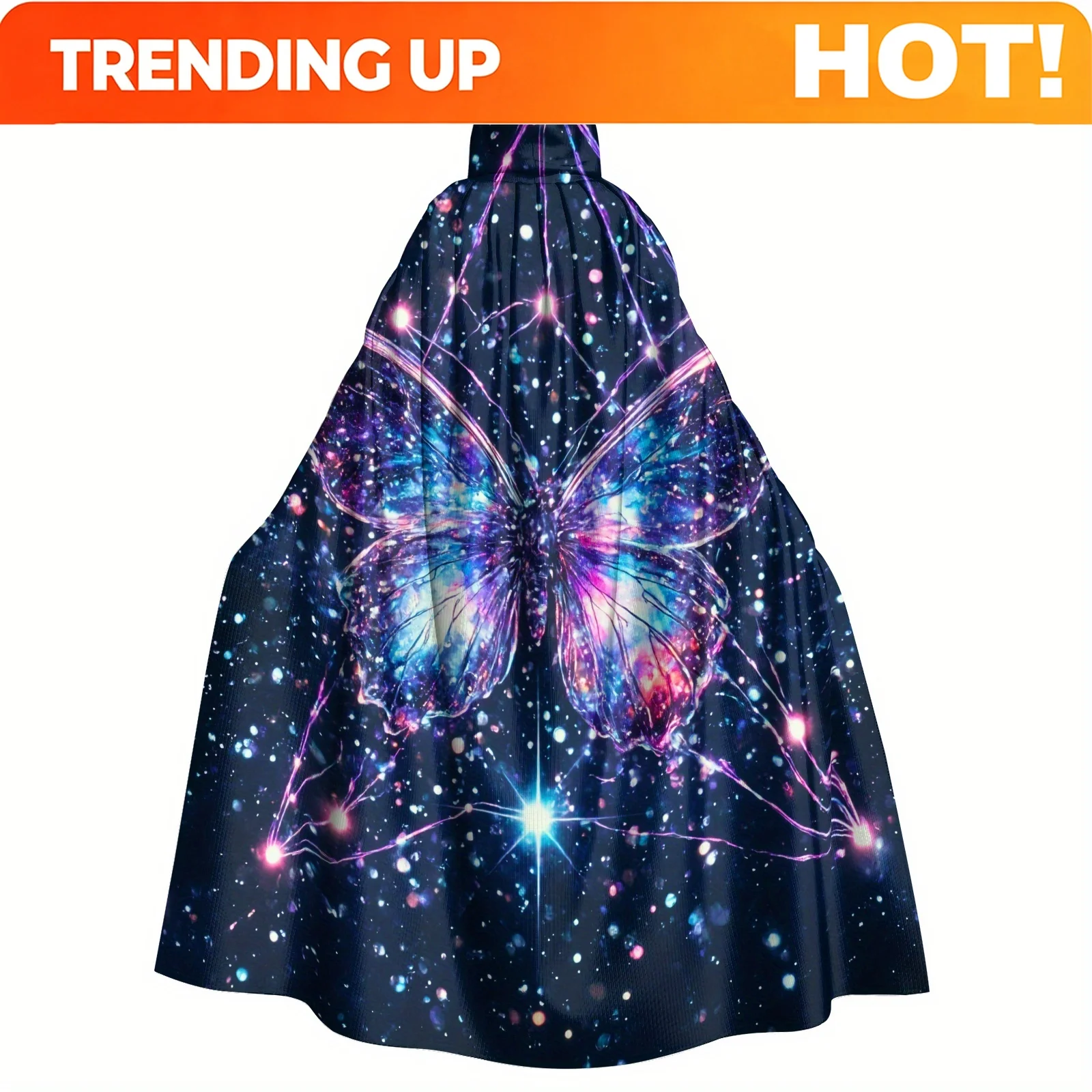Customization Vintage Butterfly And Star Sky Hooded Cape Enchanting Adult Cloak With Magical Butterfly Galaxy Design, Black Poly