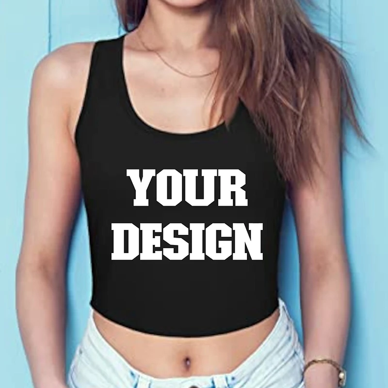 Your Design Here Women Crop Tank Tops Cotton Y2k Your Photo Here Personalized Gift for Girlfriend Baby Tee Cropped Tops Female