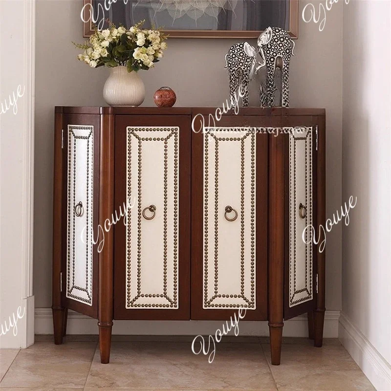 

J American Rural Entrance Cabinet Dining Side Cabinet Solid Wood Entry Semi-round Walnut Entrance Hall Light Luxury Entrance Cab