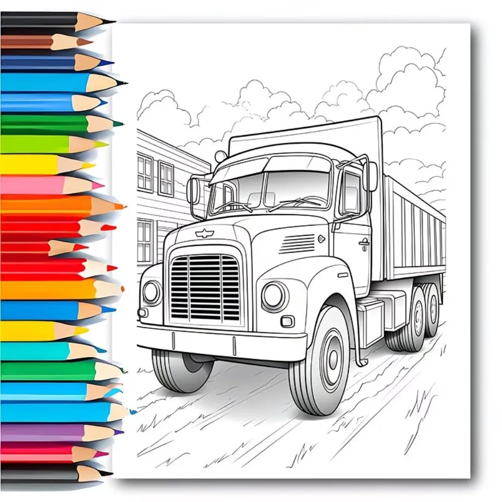 A4 Spiral Heavy Trucks Coloring Book for Adults 24 Pages Construction Machinery Designs Relaxing Art Therapy Gift